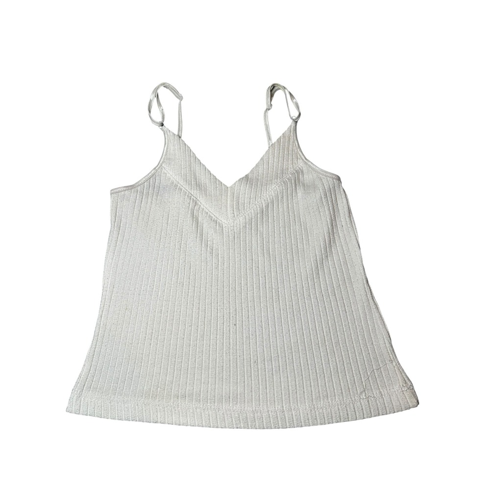 US‎ Three Y2K Dainty White Ribbed V-Neck Spaghetti Strap Camisole Tank Top Small